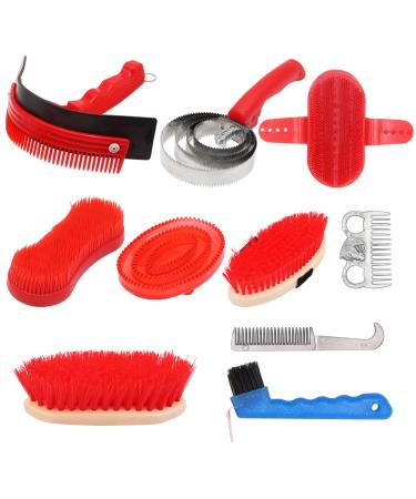 BREUAILY Horse Grooming Kit 10pcs Professional Horse Soft Massage Brush Kit Portable Horse Cleaning Tool Kit Horse Hair Brush Curry Comb Hoof Pick for Horse Cow Pony