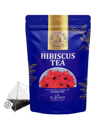 Premium Pure Hibiscus Tea Bags - | Exquisite Floral Infusion | Vitamin-C Rich & Refreshing | Dried Hibiscus flowers Herbal Tea 25 Pyramid Bags | Hot or Iced Tea.