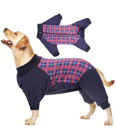 Heywean Hundebody after op dogs one -piece with zipper Long -sleeved dog body after op castration bitch m de op body dog relaxation suit for dogs after the surgery dog relax suit XL red checked red