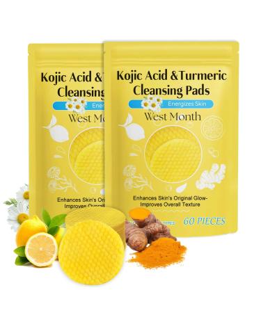 Turmeric Kojic Acid Pads 60 Pads Turmeric Cleansing Pads for Face Help Balance Skin Fat and Water Gentle and Non-Irritating