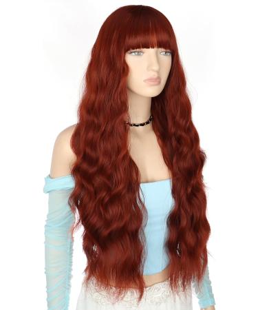 YEESHEDO Long Auburn Red Wigs for Women - 28 Natural Curly Wavy Synthetic Hair with Fringe for Daily Wear or Halloween Cosplay - Buy Online on SooperMarket.com