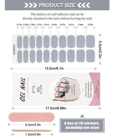 Kalolary 20PCS Gray Gel Nail Polish Strips: Full Wraps Self-Adhesive Stickers with File & Stick - UV/LED Lamp Required - Buy Online on SooperMarket.com