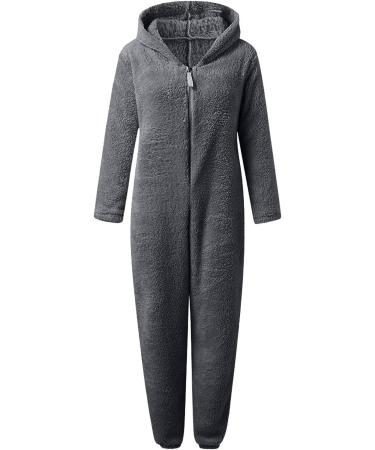 Cozy Haiorziyou Women's Plush Teddy Fleece Jumpsuit - Hooded Winter Pajamas Soft One-Piece Sleepwear (4XL Gray) - Buy Online on SooperMarket.com