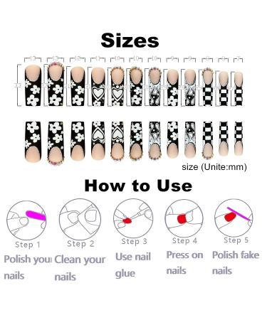 SIXDIAN Black Nude Glitter Diamond Heart Square Press on Nails - Extra Long Coffin Acrylic False Nails for Women and Girls - Buy Online on SooperMarket.com