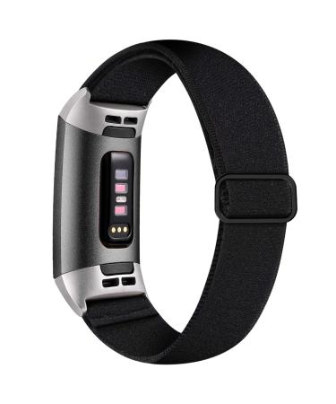 Witzon Adjustable Elastic Bands Compatible with Fitbit Charge 4 / Charge 3 / 3SE Bands, Breathable Loop Fabric Pattern Replacement Strap Stretchy Charge 3 Wristbands for Women Men, Solid Black