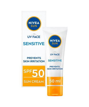 NIVEA Sun UV Face Sensitive SPF 50 Cream (50ml) Sunscreen Protects Against UVA/UVB Rays and Premature Skin Ageing Sun Cream for Sensitive Facial Skin