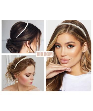 4 Pcs Pearl Headbands for Women - Gold & White Faux Pearl Hair Band with Rhinestones - Bridal Headdress Hair Hoop - Buy Online on SooperMarket.com