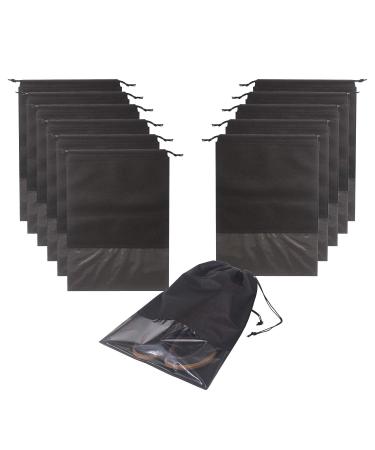 12PCS Travel Shoe Bags with Rope for Men and Women Large Shoes Pouch Storage Packing Organizers, Black