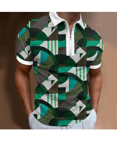 2023 Men's Summer 3D Printing Fashion Poster Lapel Zipper T-Shirt - Green 3X-Large - Buy Online on SooperMarket.com