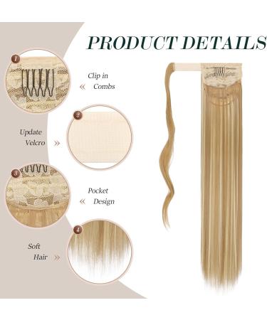 FESHFEN 28 Straight Long Wrap Around Ponytail Extension - Golden Blonde & Bleach Blonde - Clip in Hairpiece for Women - Pack of 1 - Buy Online on SooperMarket.com