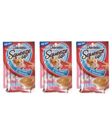 Delectables Squeeze Up Hartz Cat Treats Bundle of 3 Flavor Pouches, 2.0 oz Each (Tuna & Shrimp)