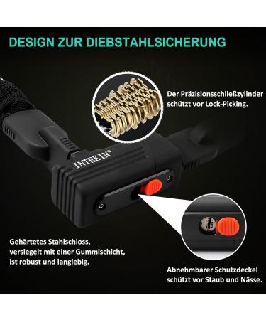 Intekin High-Security Bicycle Chain Lock - 90cm Heavy-Duty Hardened Steel 8mm Strong Square Chain for Bikes E-Bikes Scooters Motorcycles Fences & Gates - Buy Online on SooperMarket.com