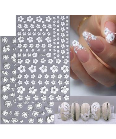 White Flower Nail Decals | Cherry Blossom Leaves Nail Stickers | 3D Self-Adhesive Nail Art Supplies - Buy Online on SooperMarket.com