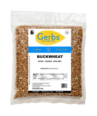 GERBS Buckwheat Grain Groats 2 LBS. Premium Grade | Top 14 Food Allergy Free NON GMO | Freshly harvested packed in Resealable Bulk Bag | Rich in Iron, Fiber & Protein | Gluten Peanut Tree Nut Free