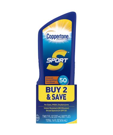 Coppertone SPORT Sunscreen Lotion Broad Spectrum SPF 50 (7 Fluid Ounce per Bottle Pack of 2) (Packaging may vary) 7 Fl Oz (Pack of 2) SPF 50