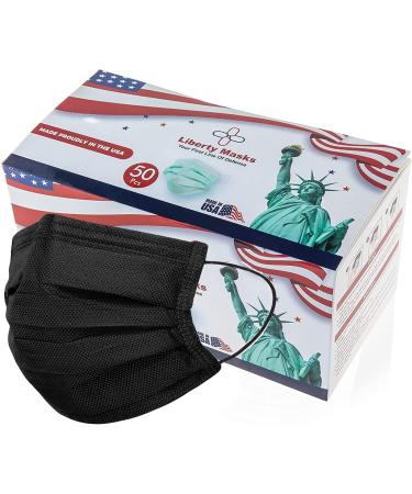 500-Pack Liberty Masks | Made in USA | Black 3-Ply Disposable Face Masks | Adjustable Nose Wire | Breathable & Lightweight | Soft Elastic Ear Loops - Buy Online on SooperMarket.com