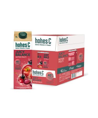 High C Juicy Balance Roter Multi (6 x 1l) less sugar multi-fruit juice vitamin C without sweeteners practical cardboard packaging 100% recyclable vegan red multivitamin 6 l (1 Pack)