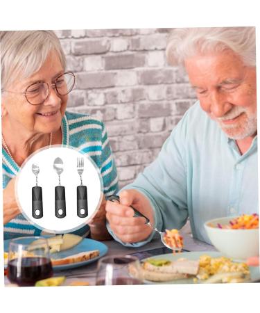 Spoon Adaptive Cutlery 3 Pieces Stainless Steel Mirror Polished Bendable Flexible Portable Curved Cutlery Cutlery with Plastic Non-Slip Handles for People with Disabilities - Buy Online on SooperMarket.com