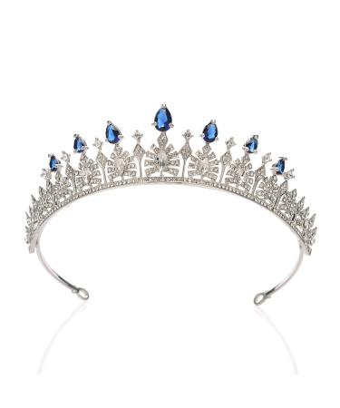 SWEETV Cubic Zirconia Wedding Tiara for Bride & Flower Girls - Princess Tiara Headband Bridal Crown  Bridal Hair Accessories for Women  Royal Blue