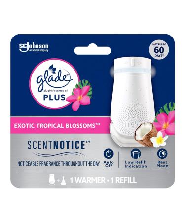 Glade PlugIns Plus Air Freshener Starter Kit Scented and Essential Oils for Home and Bathroom Exotic Tropical Blossoms 1 Warmer and 1 Refill