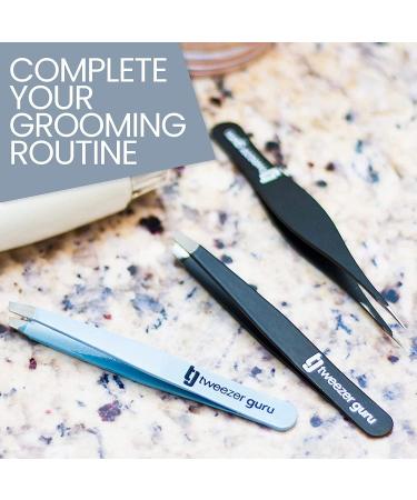 Tweezer Guru Pointed Tweezers - Precision Needle Nose Tip for Eyebrows, Ingrown Hair, Blackheads & Splinters - 2 Piece Set in Sky Blue & Black - Buy Online on SooperMarket.com