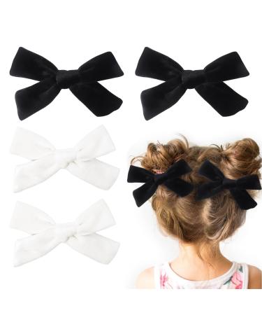 4Pcs Bow Hair Clips for Girls 3.8 Inch Velvet Hair Bows Christmas Hair Clips for Women Toddler Girls(Black White)