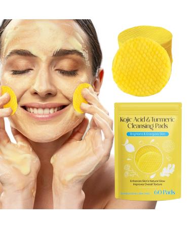 60PCS Turmeric Cleansing Pads Turmearic Cleansing Pads with Vitamin B5 Vitamin C Turmeric Pads Infused Foaming Exfoliating Pads Turmeric Lemon Chamomile Pads for Face 1 Pack