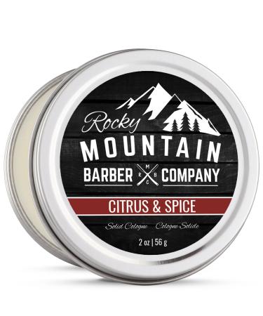 Rocky Mountain Barber Company Solid Cologne for Men Citrus & Spice Scent 2 Oz Size - Made with Coconut Oil Shea Butter - Long-Lasting Scent