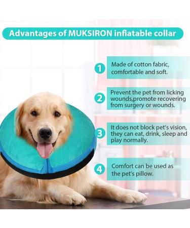 MUKSIRON Inflatable Dog Cone Collar | Adjustable Recovery Collar for Dogs & Cats | Prevent Biting & Scratching | Green-Blue | Large Size - Buy Online on SooperMarket.com