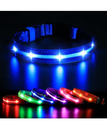 MASBRILL Light Up Dog Collar for the Dark LED USB Rechargeable & Waterproof with 3 Flashing Modes Super Bright Adjustable Collar for Small Medium Large Dogs(Blue M) M (38-50cm) Blue(TC6100)