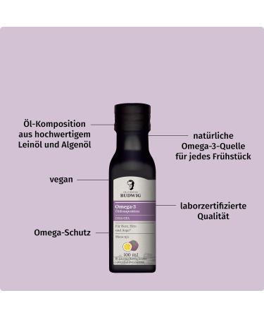 Dr.Budwig Omega 3 DHA+EPA Maracuja (100ml) - Vegan Liquid Algae Oil for Kids & Adults - High EPA & DHA Linseed Oil Blend - Buy Online on SooperMarket.com