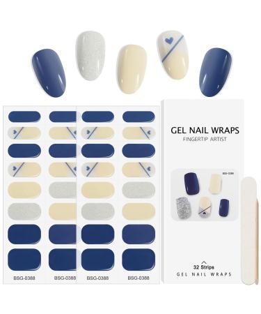 Kalolary Gel Nail Polish Strips 32PCS Nail Gel Art Sticker Waterproof Full Nail Wraps Decal Sets with Nail File and Stick for Women Girls Nail Art Decor (UV/LED Lamp Required) (E)