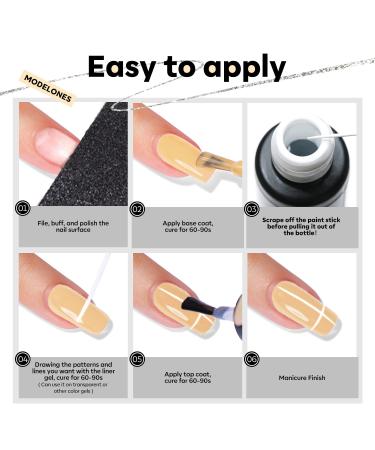 Modelones Gel Polish Nail Art Gel Liner Set - 4 Colors Classic White Black Silver Gold Glitter | French Tip Swirl Nails Design | Soak Off Thin Brush Gel Nail Art Supplies Kit | A-4 Colors Kit - Buy Online on SooperMarket.com