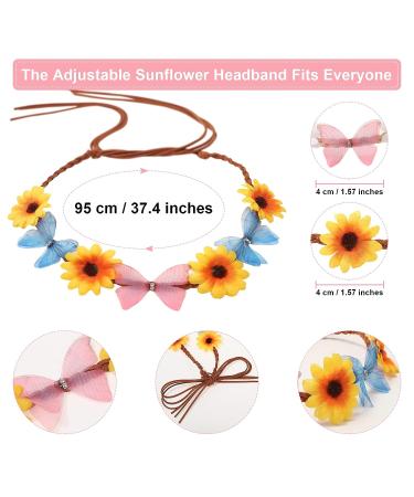 AWAYTR Sunflower Headband Hippie Flower Crown for Women - Set of 8 | Adjustable Daisy Hair Wreath for Girls - Mixed Color Sunflower Hair Accessories - Buy Online on SooperMarket.com