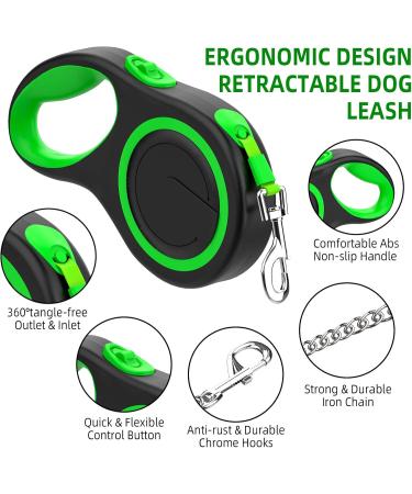Retractable Dog Leash for Medium & Large Dogs - Etechydra Durable Anti-Bite Steel Chain 5m Pull-Out Nylon Strap Green - Buy Online on SooperMarket.com