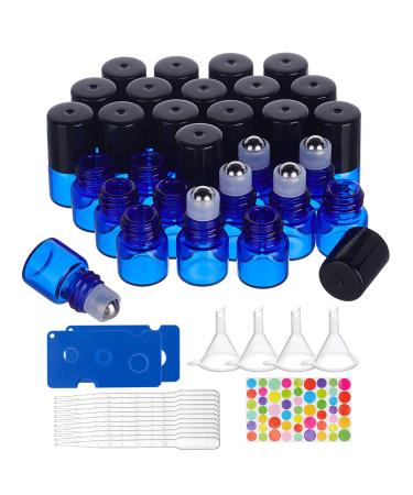 Benecreat 30 Pack 1ml Blue Glass Roller Catches Etheran Oiler Colle Colle with stainless steel roller balls 10PCs dripper 4 pieces of funnel 2 pieces of bottle openers and 1 sheet of stickers 1 ml of blue