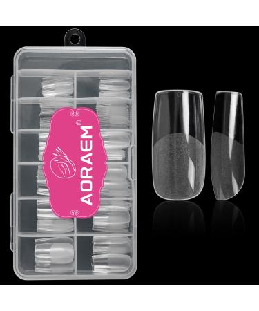 AORAEM Square Nail Tips,120 PCS Artificial Full Cover Nail Tips Soft Clear Gel Tips 12 Sizes Square Sharp False Nails with Box for Home DIY Nail Salon