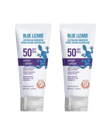 BLUE LIZARD Sport SPF 50 Twin Pack Mineral-Based Sunscreen Lotion for Athletes Paraben-Free Fragrance-Free Non-Greasy Broad Spectrum Sun Protection 89ml Tube Pack of 2 89 ml (Pack of 2)