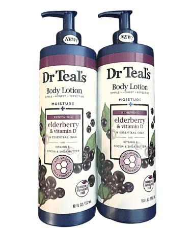 Dr Teal's Elderberry Vitamin D & Essential Oils with Vitamin E Cocoa & Shea Butter Moisturizing Body Lotion 18 oz pack of 2 Paraben & Phthalate Free