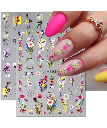 Dornail 5D Embossed Bronzing Nail Stickers - Spring Floral Decals for Women Manicure - Colorful Flower & Bird Nail Art Accessories - Buy Online on SooperMarket.com