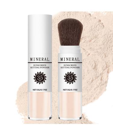 Mineral Sunscreen Setting Powder SPF 35 Translucent Loose Powder Mineral Brush Powder Oil Control Natural Matte Finish Lasting Lightweight Breathable for All Skin (#01 Translucent)