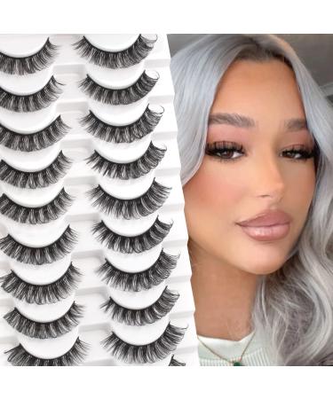 Glowingwin Cat Eyelashes Volume 3D Hybrid Natural Look Fake Russian Strip Lashes 10 Pairs Dramatic Fluffy Handmade Reusable D Curl False Eyelashes LY-10S-SJ23-W