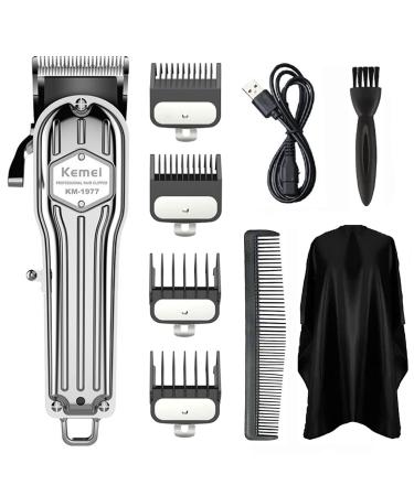 KEMEI 1977 Hair Clippers for Men Professional Cordless Hair Trimmers Grooming Kit Wet/Dry Clippers USB Rechargeable Beard Trimmer Haircut Set for Home Use & Barbers Silver Silver Without Display