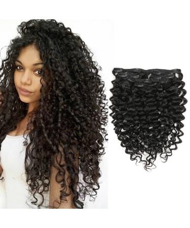 Clip in Human Hair Extensions Jerry Curly 3B 3C Real Hair Clip in Extensions For Black Women Natural Black Color 100% Brazilian African American Hair Extension (22 inch  Jerry Curly 1B) 22 Inch Jerry Curly 1B