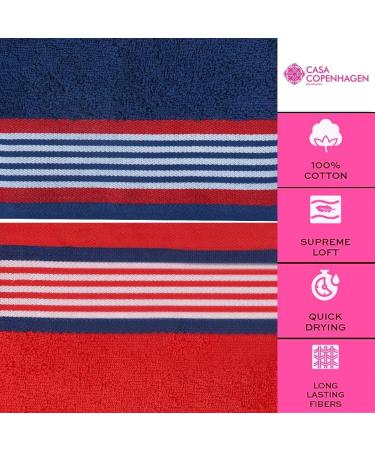 CASA COPENHAGEN 550 GSM 6Pcs Towel Set - Super Soft Egyptian Cotton Towels for Bath, Kitchen & Shower - American Blue & Red - Buy Online on SooperMarket.com