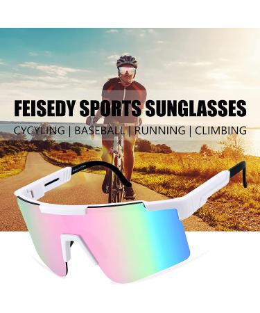 FEISEDY Wraparound Sports Sunglasses | Rainbow-Mirror Shield | Adjustable Legs | 75mm Lens - Buy Online on SooperMarket.com