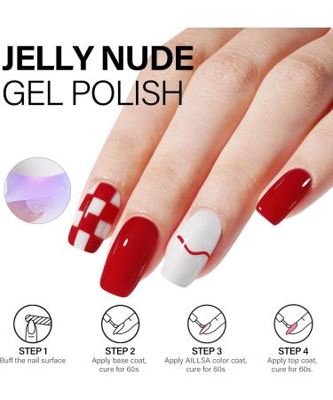 AILLSA Nude Gel Nail Polish Set Jelly Pink Milky White Black Red Gel Polish with Base and Top Coat Classic Popular Color All Season Soak Off U V L ED Manicure Art Salon DIY at Home 7Pcs 8ML Black White - Buy Online on SooperMarket.com