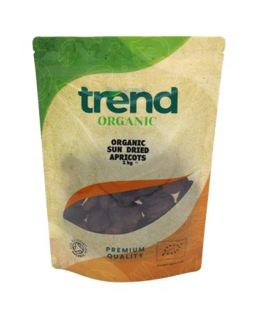 Trend Organic Sun Dried Apricots High in Fibre Natural Sugars and Vital Minerals - Potassium and Iron Certified Organic Vegan GMO-Free No Additives No Preservatives Unsulphured Raw 1kg