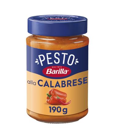 Barilla Pesto Alla Calabrese 12x190g |Gluten-free Italian pasta sauce with peppers pepperoni Ricotta Pecorino Romano and Grana Padano noodle sauce red pesto paprika pepperoni 190 g (1 Pack)
