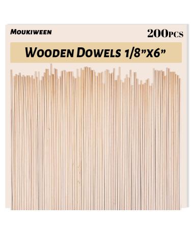 200 Pieces Wooden Dowel Rod-6x1/8 Unfinished Natural Hardwood Sticks  Round Craft Sticks Wood Sticks for Crafting Wooden Craft Sticks Art Sticks for Crafts and DIYers 6x1/8